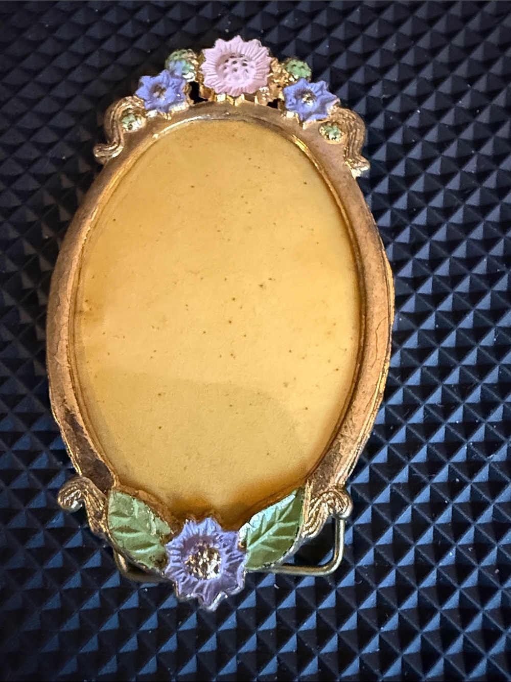 Mini Gold-Tone Oval Floral Brooch with Purple & Green Enamel